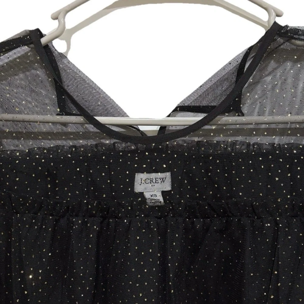 J. Crew Black Sparkle Puff Sleeve Tulle‎ Top XS Holiday Party Fancy Dressy Sheer